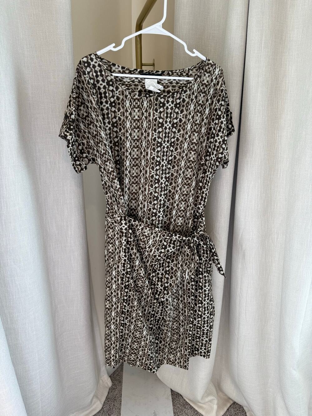 Weekend MaxMara Shift Dress Women's SZ 16 Geometric Printed Belted Short Sleeves